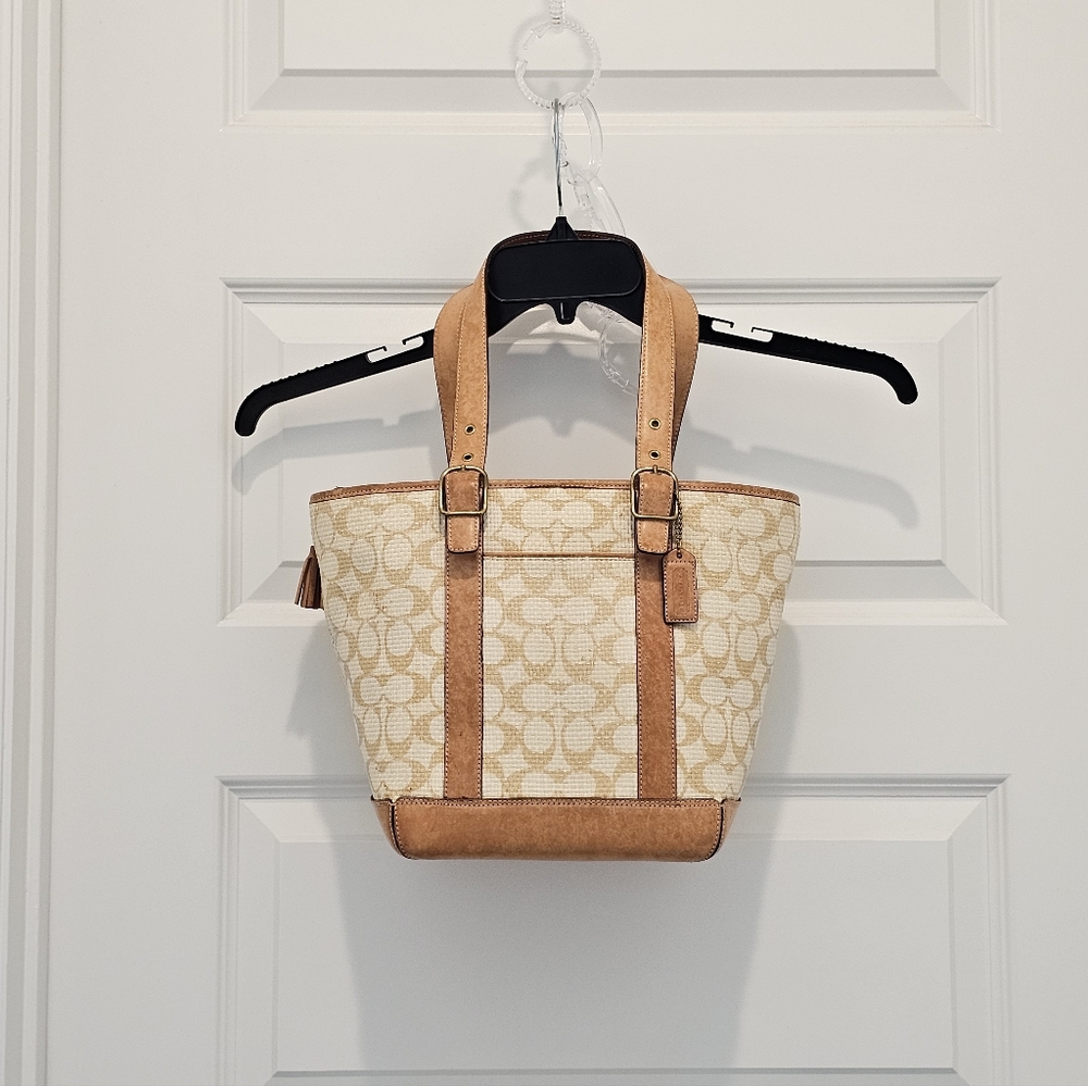 VTG 2001 Coach Straw & Leather Bucket Bag | Style #8926 Y2K